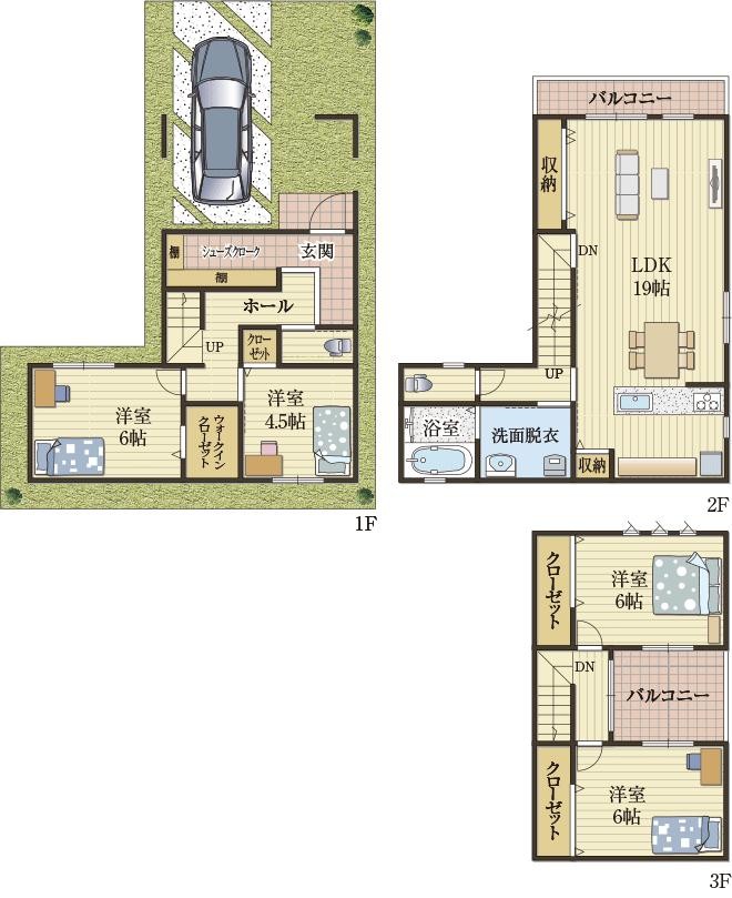 各階に大きな収納がある家